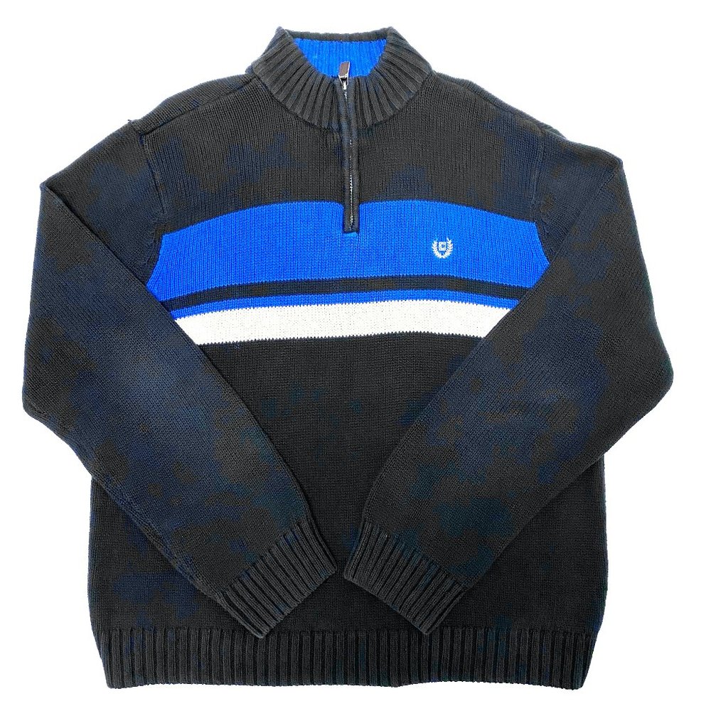 Chaps Woven Cotton Knit 1/4 Zip Stripe sweater
